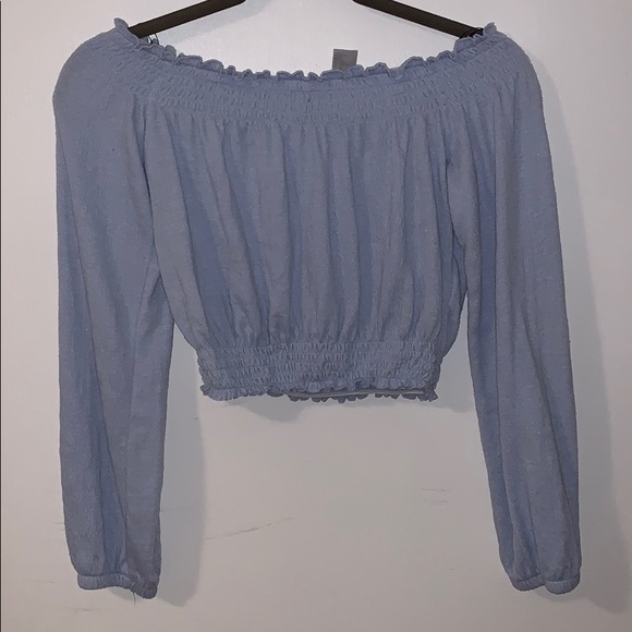 Light Blue Off the Shoulder Long Sleeve Top - Picture 1 of 3